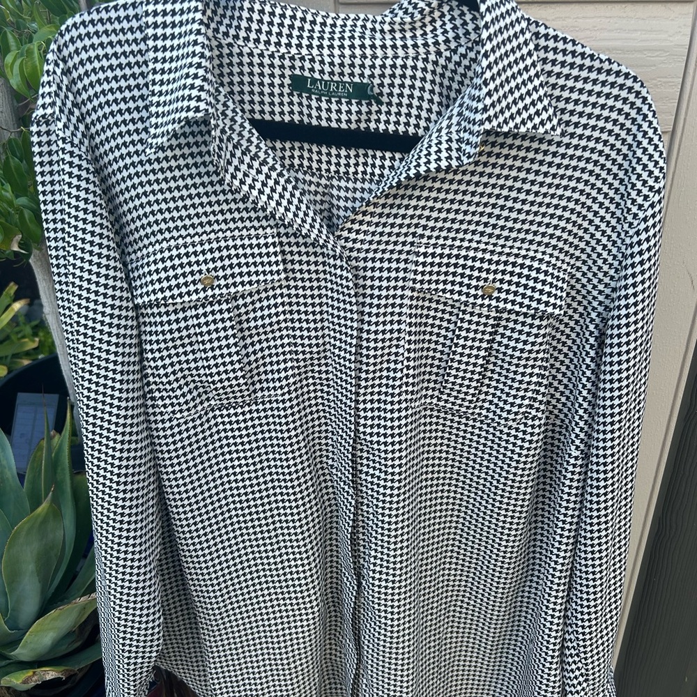 Lauren Ralph Lauren Black and White Houndstooth Blouse